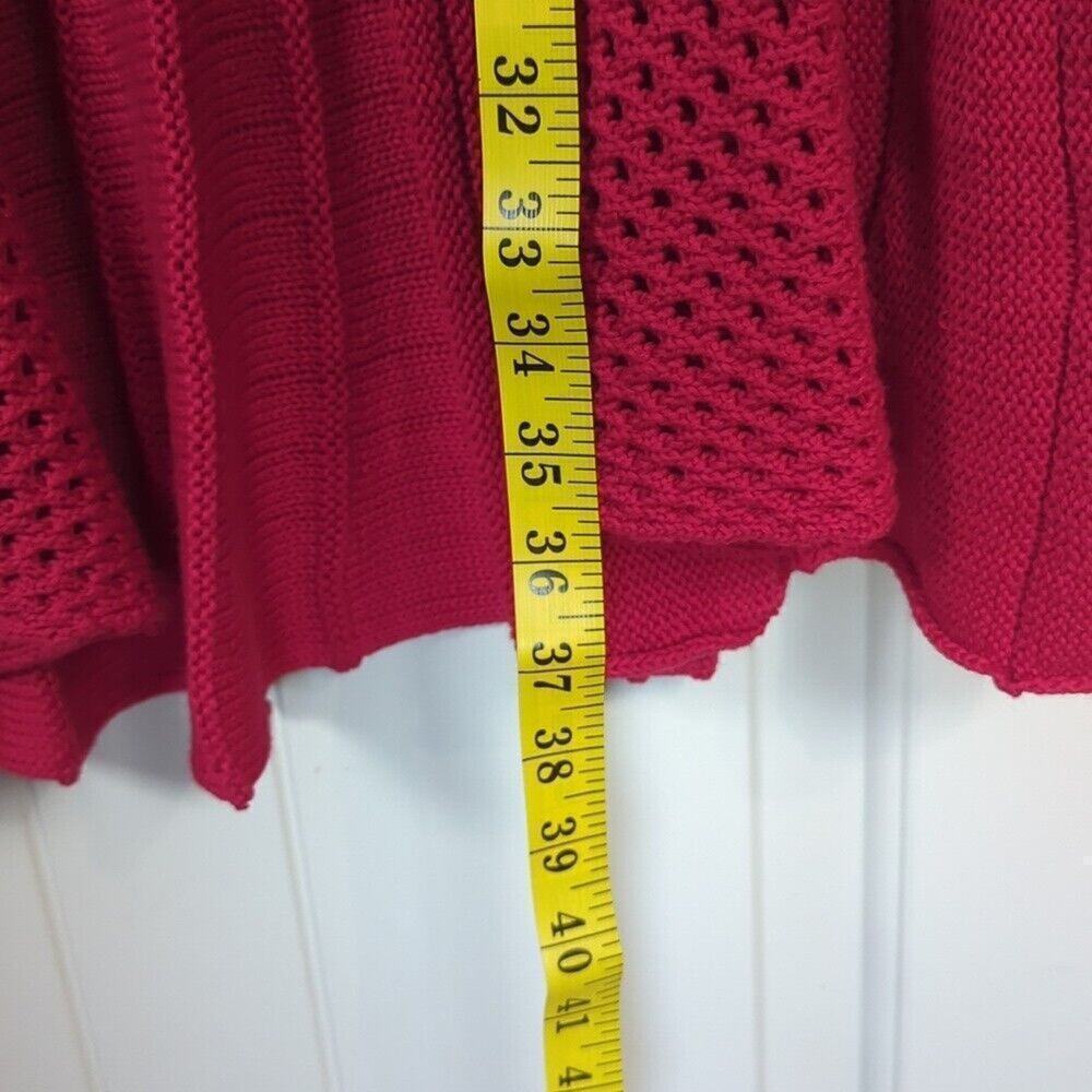 NY Collection Womens SZ XL Long Red Open Front Crotchet Cardigan Sweater - Picture 9 of 9